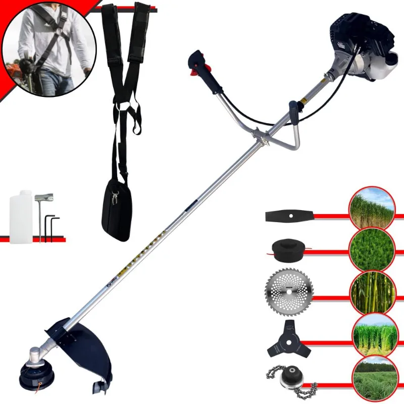 Roçadeira Toyama Rt43lb25a À Gasolina 2t 43cc 1,7hp 5 Em 1 Com Carretel Nylon E Faca 3 Pontas + Extra Faca 2 Pontas + Faca 40 Dentes Vídea + Trimmer