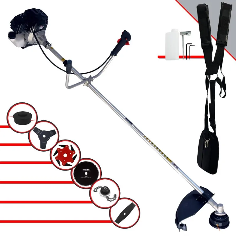 Roçadeira À Gasolina Toyama Rt43lb25a 43cc 1,7hp 6 Em 1 Com Carretel Nylon + Faca 2 Pontas + Faca 3 Pontas + Faca 6 Pontas + Faca 80 Dentes + Trimmer
