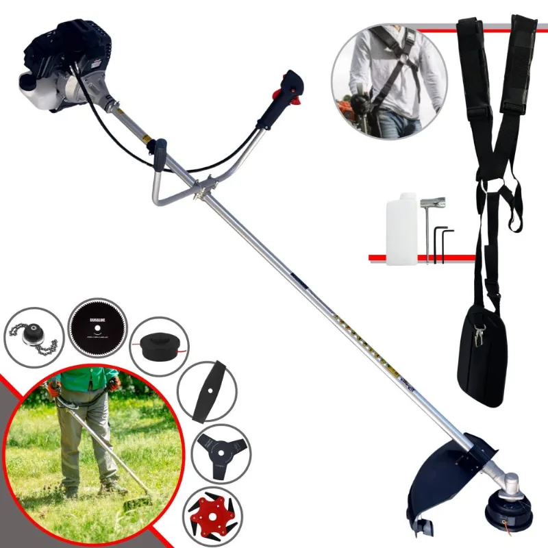 Roçadeira Profissional Toyama Rt43lb25a À Gasolina 43cc 1,7hp 10.000rpm Com Carretel Nylon+ Facas 2 Pontas + 3 Pontas + 6 Pontas + 80 Dentes + Trimmer