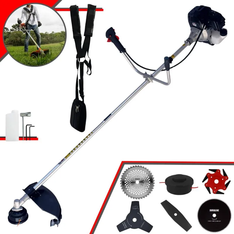 Roçadeira Profissional Com Sistema Anti-vibração À Gasolina 2t Toyama Rt43lb25a 2t 43cc 1,7hp 10.000rpm Completa Multifuncional Com 6 Opções De Cortes