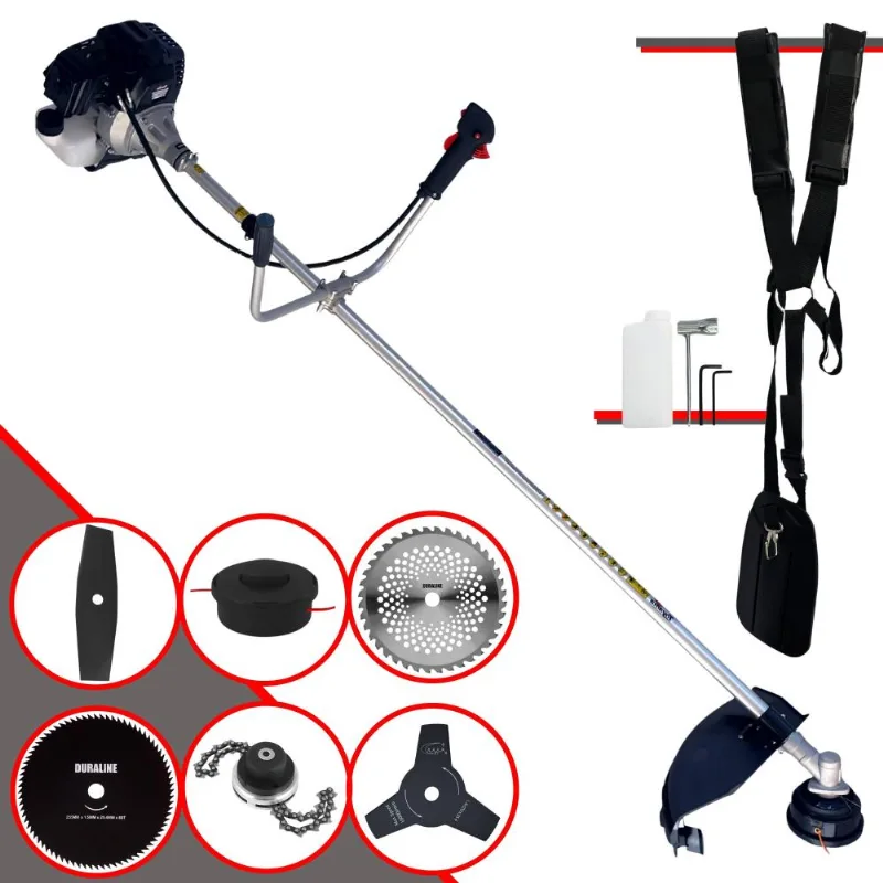 Roçadeira À Gasolina Toyama Rt43lb25a 43cc 1,7hp C/ 6 Opções De Corte Com Carretel + Facas 2 Pontas + 3 Pontas + 40 Dentes Vídea + 80 Dentes + Trimmer