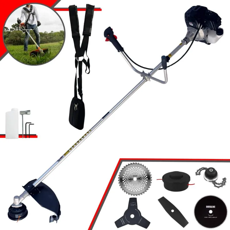 Roçadeira À Gasolina Toyama Rt43lb25a 43cc 1,7hp 6 Em 1 Com Carretel + Faca 2 Pontas + Faca 3 Pontas + Faca 40 Dentes Vídea + Faca 80 Dentes + Trimmer