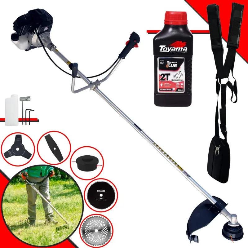 Roçadeira Toyama Rt43lb25a À Gasolina 43cc 1,7hp 10.000rpm Com Carretel Nylon + Lâmina 2 Pontas, 3 Pontas, 40 Dentes Videa, 80 Dentes + Óleo Toyama 2t