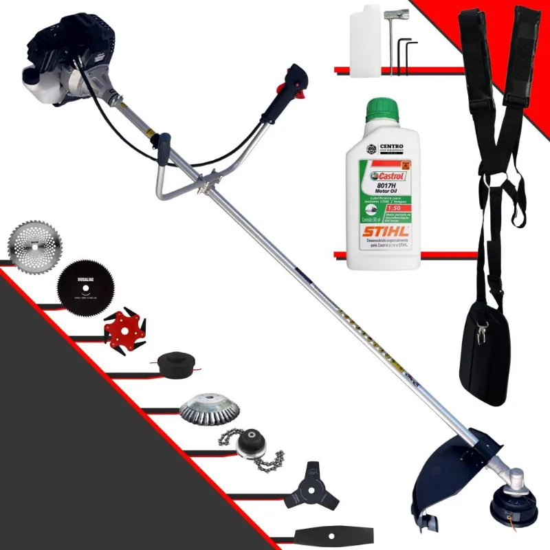 Roçadeira Com Sistema Anti-vibração À Gasolina Toyama Rt43lb25a 43cc 1,7hp Alta Performance Com Carretel De Nylon + Kit 7 Opções De Corte + Óleo Stihl