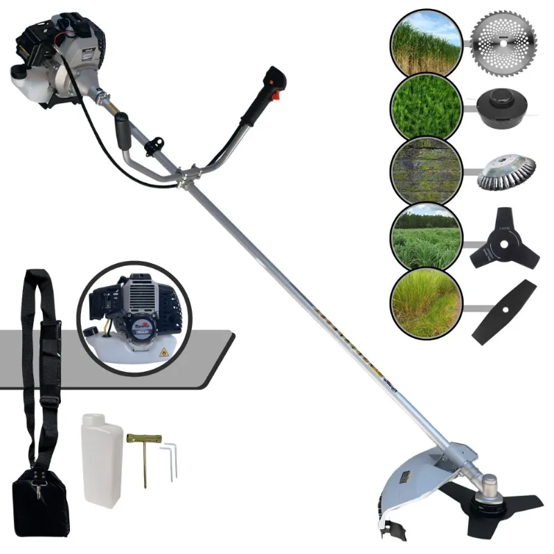 Roçadeira Com Sistema Anti-vibração À Gasolina 2t Toyama Tbc43-h 43cc 1,7hp 12.000rpm + Lâmina 2 Pontas + Lâmina 40 Dentes De Vídea + Escova 38 Cerdas