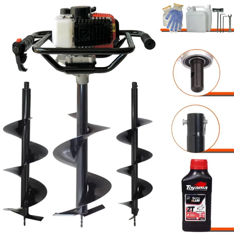 Trado Motorizado À Gasolina Vant Vps-52 52cc 2hp 6.500rpm Perfurador De Alta Performance + Brocas 80x20, 80x25 E 80x30 + Óleo Toyama Fg50 2t