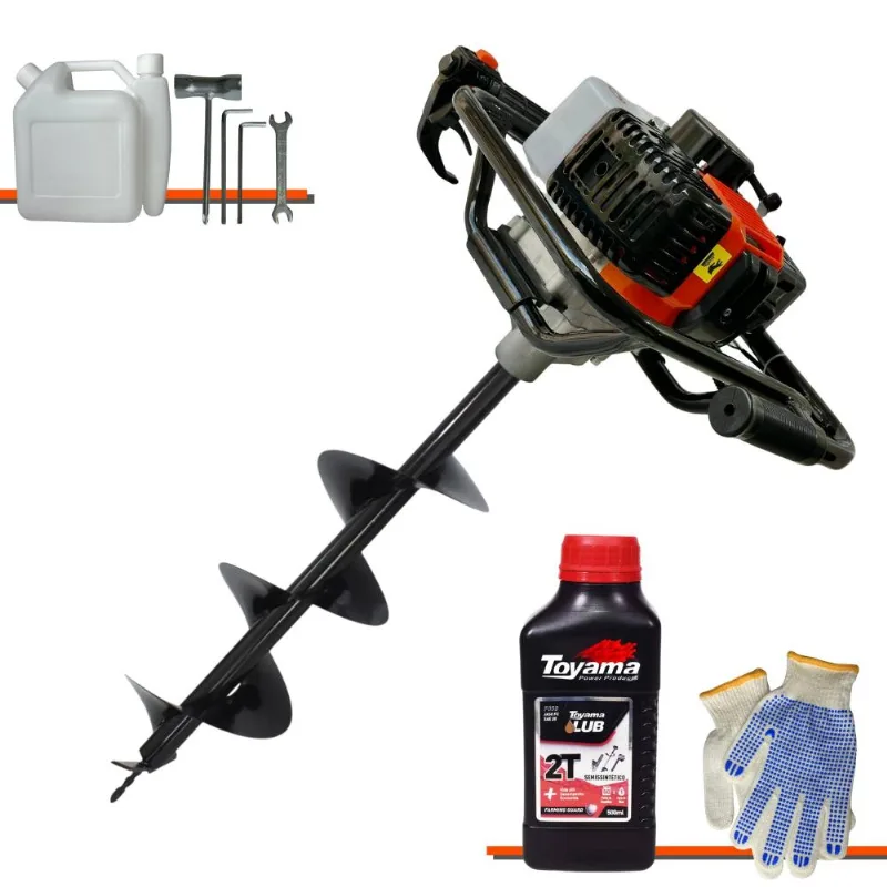 Perfurador Trado À Gasolina Vant Vps52 52cc 2hp 6.500rpm Motor 2t Máquina Fura Terra Profissional Com Broca 80x20cm + Óleo Toyama