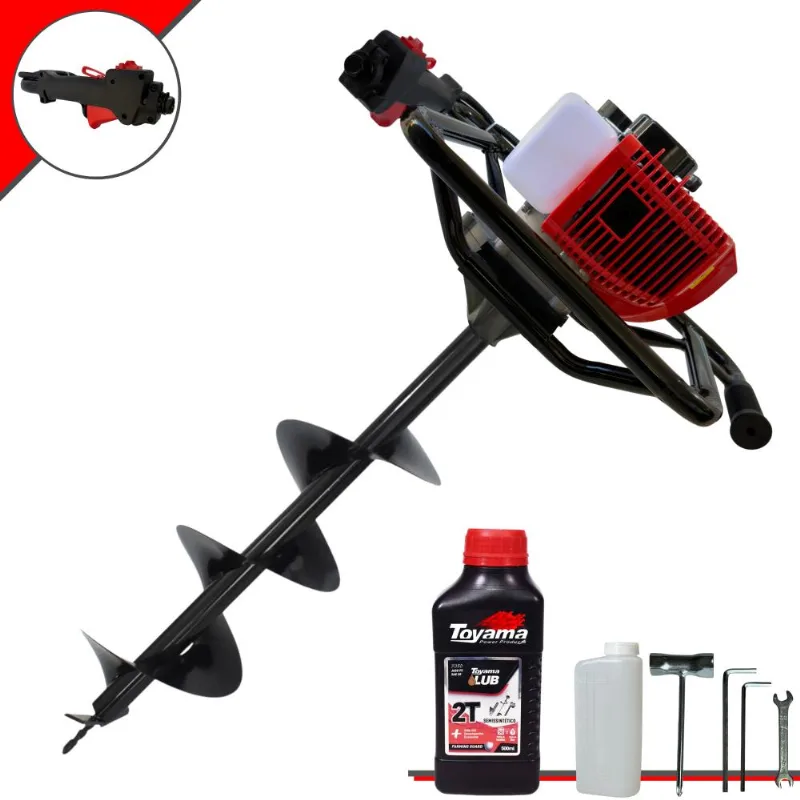Perfurador De Solo Anmax Gd520-b À Gasolina Motor 2t 52cc 2,2hp Profissional De Alta Rotação E Performance Com Broca 80x20cm + Óleo Toyama 2 Tempos