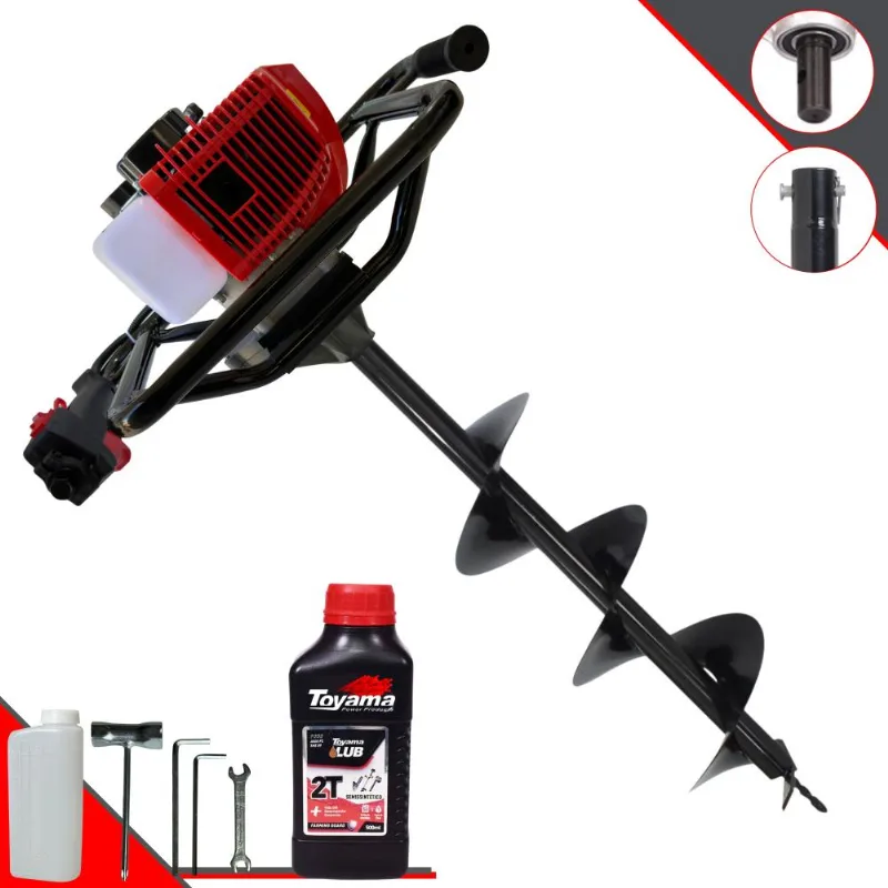 Trado Motorizado À Gasolina Anmax Gd520b 52cc 2,2hp 7.000rpm Perfurador De Solo Profissional + Broca 80x20cm + Óleo Toyama 2t