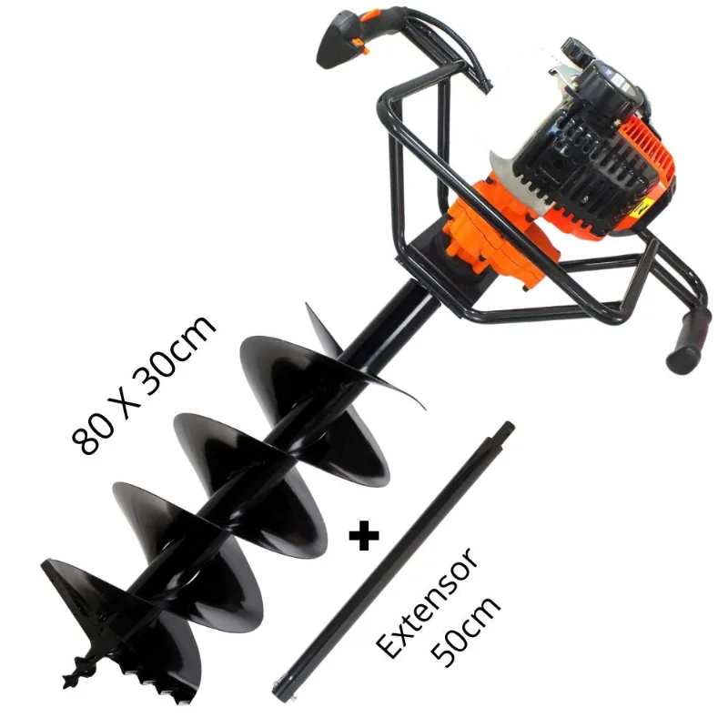 Perfurador De Solo Vulcan Trent Vps520 2t 52cc 2,5hp Com Broca 80x30cm + Extensor De 50cm De Alta Durabilidade É Ideal Para Instalações De Mourões