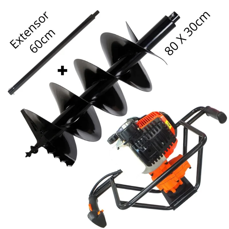Perfurador De Solo Vulcan Vps520 2t 52cc Com Broca 80x30cm Lâmina De Vídia E Duplo Espiral + Extensor De 60cm Ideal Para Coleta Nas Amostras De Solo