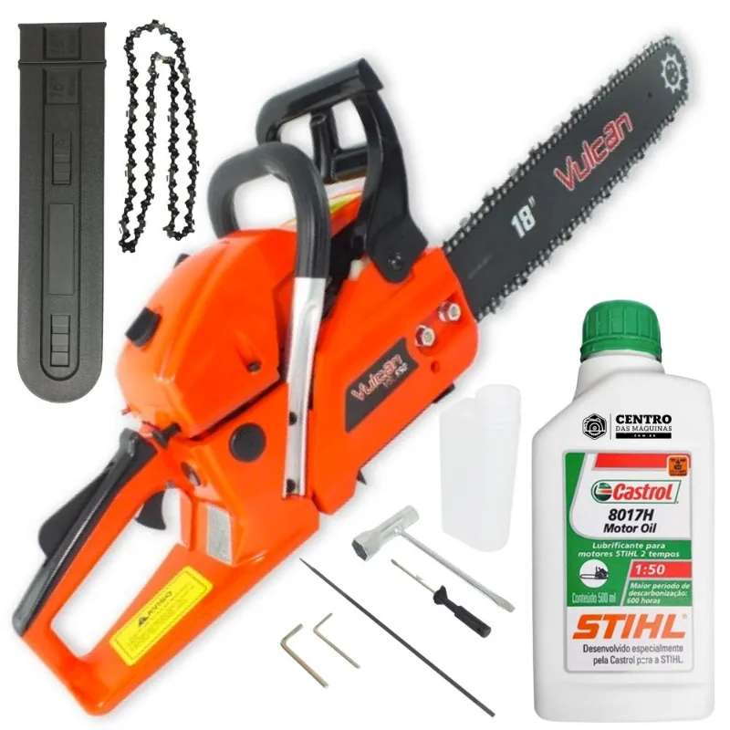 Moto Serra Profissional Vulcan Á Gasolina Vsl-550 2t 55cc 3hp Sabre Ponta Rolante 18" Corrente 32 Dentes 3/8 X 1,5mm Com Óleo Castrol Sthil 500m