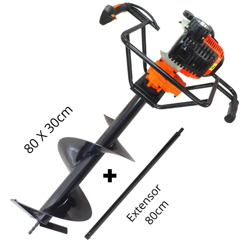 Perfurador De Solo Profissional Para Construção Civil Vps520 Vulcan Á Gasolina 2t 52cc 2,5hp Broca 80x30cm Com Pino Trava + Extensor De 80cm