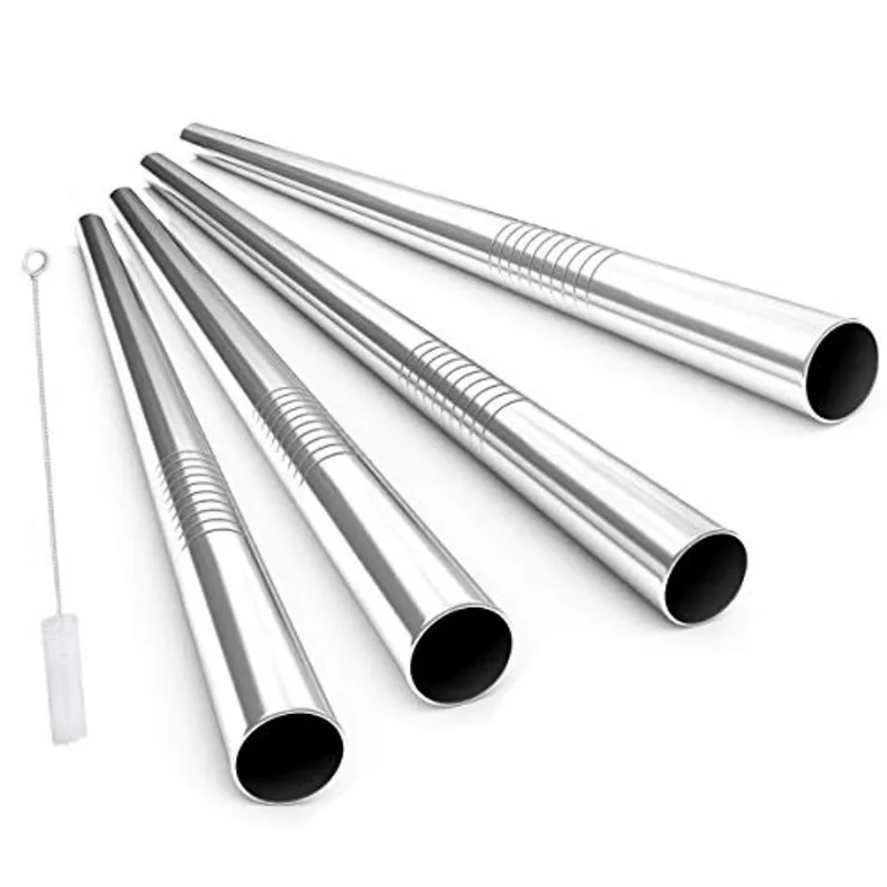 Alink Canudos Boba Reutilizáveis Com Caixa E Escova De Limpeza, 4 Pacotes Extra Wide Metal Metal Bubble Tea Straw Para Smoothie, Milkshakes