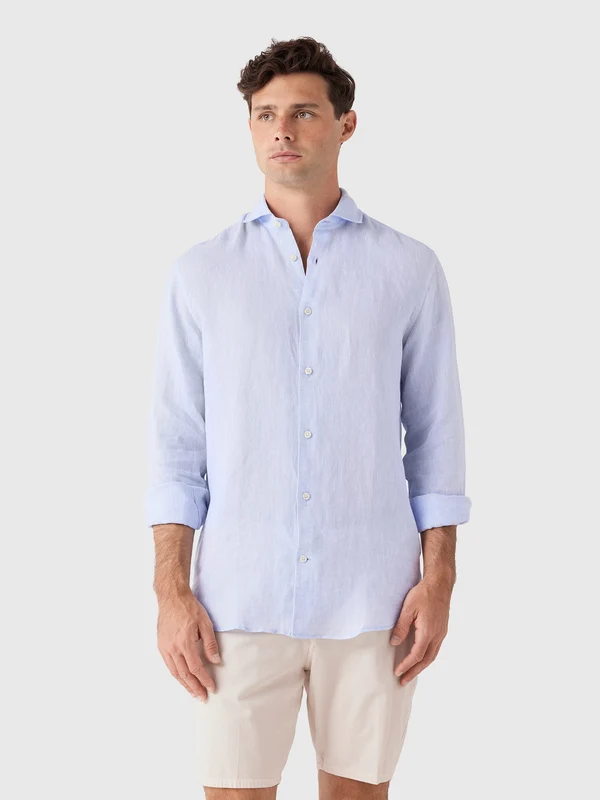 Frescobol Carioca Men's Antonio Linen Shirt M / BABY BLUE