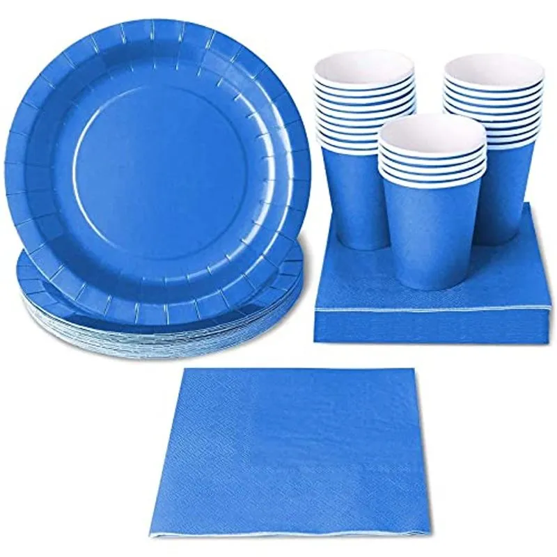 Suprimentos De Festa Azul, Pratos De Papel, Copos E Guardanapos (serve 24, 72 Peças)