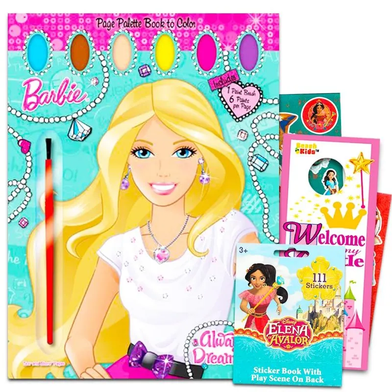 Conjunto De Livros Paint With Water Barbie Com Pincel E Adesivos