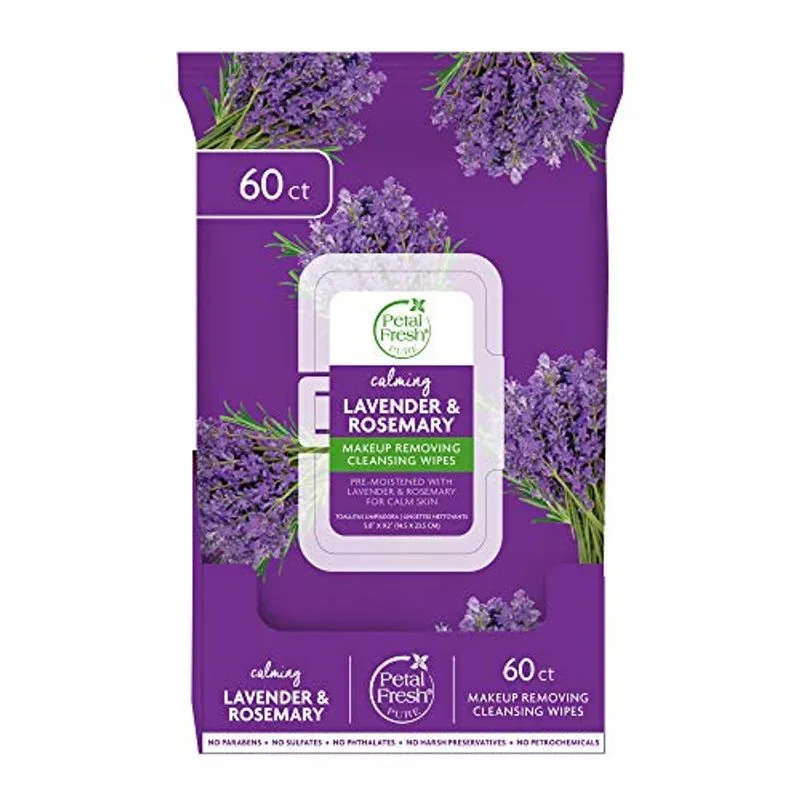 Petal Fresh Calming &amp; Healing Lavanda &amp; Rosemary Makeup Removendo Limpando Toalhas Lenços Suaves Limpeza Diária Vegan E Cruelty Free 60