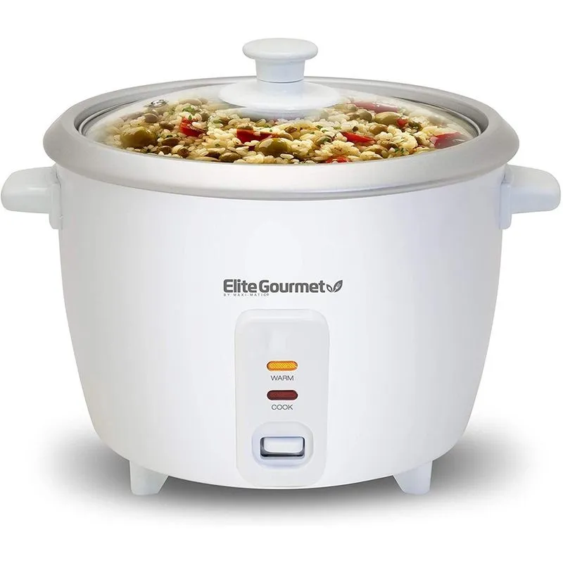 Panela de arroz elétrica Elite Gourmet ERC-003 com automatic keep warm faz sopas, ensopados, grãos, cereais quentes, 6 xícaras cozidas (3 xícaras cruas), brancas
