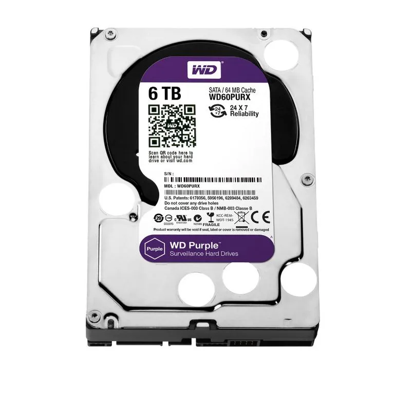 HD 6TB SATA3 Western Digital Purple - WD60PURX / WD60PURZ (3,5pol, 6Gb/s, 5.400 RPM, 64MB Cache)