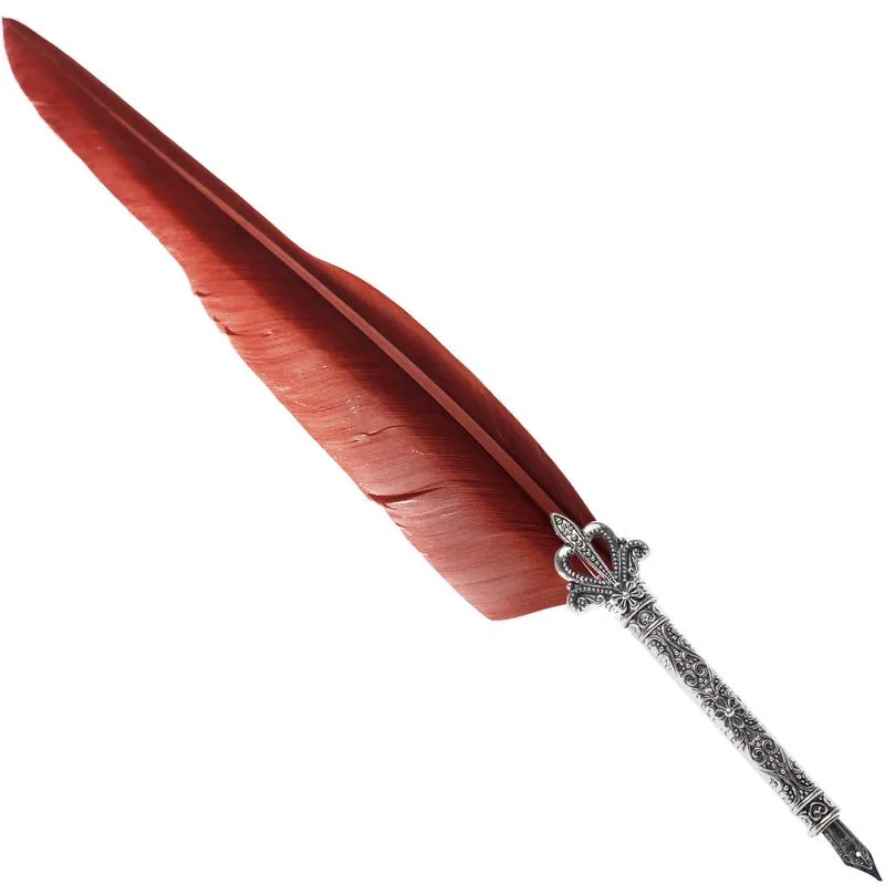 Caneta Pena Tinteiro Estilo Antiga Pontas De Metal - Vinho