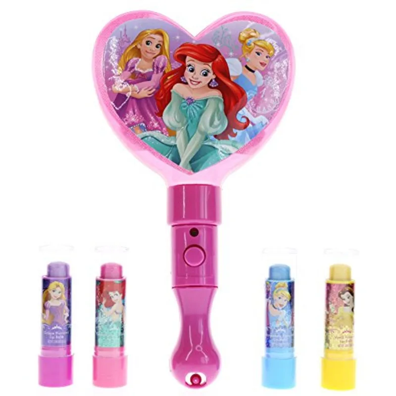 Townley Girl Disney Princess Sparkly Lip Balm For Girls, 4 Pacote Com Light Up Mirror