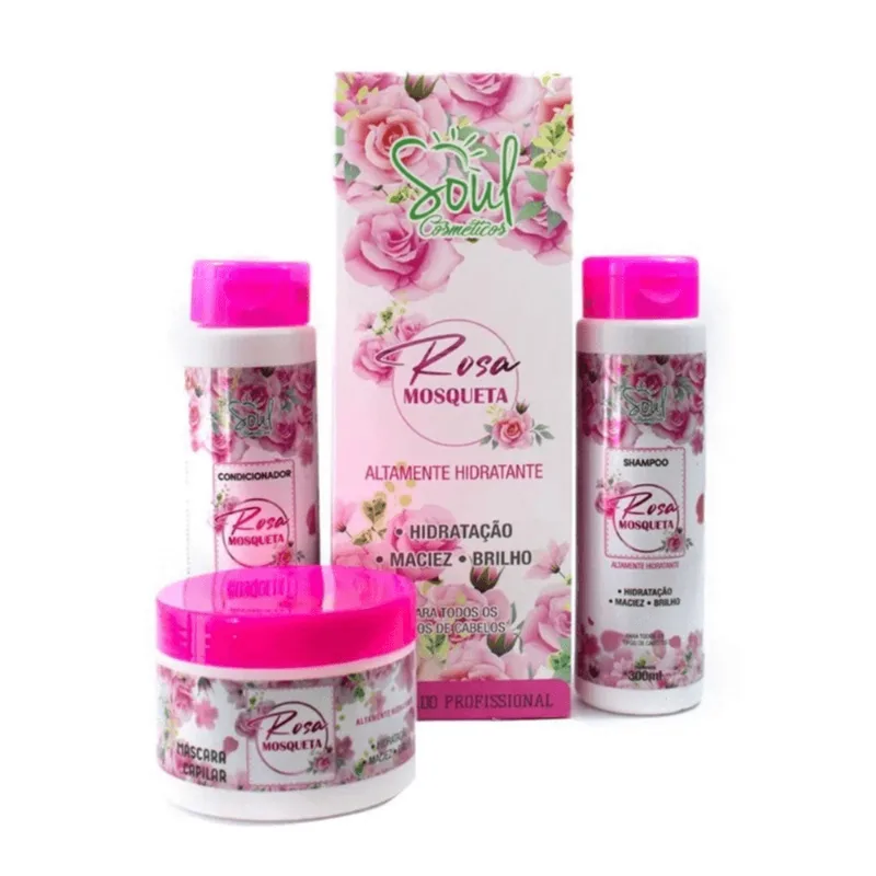 Kit Capilar Rosa Mosqueta 3 Passos Soul Cosméticos