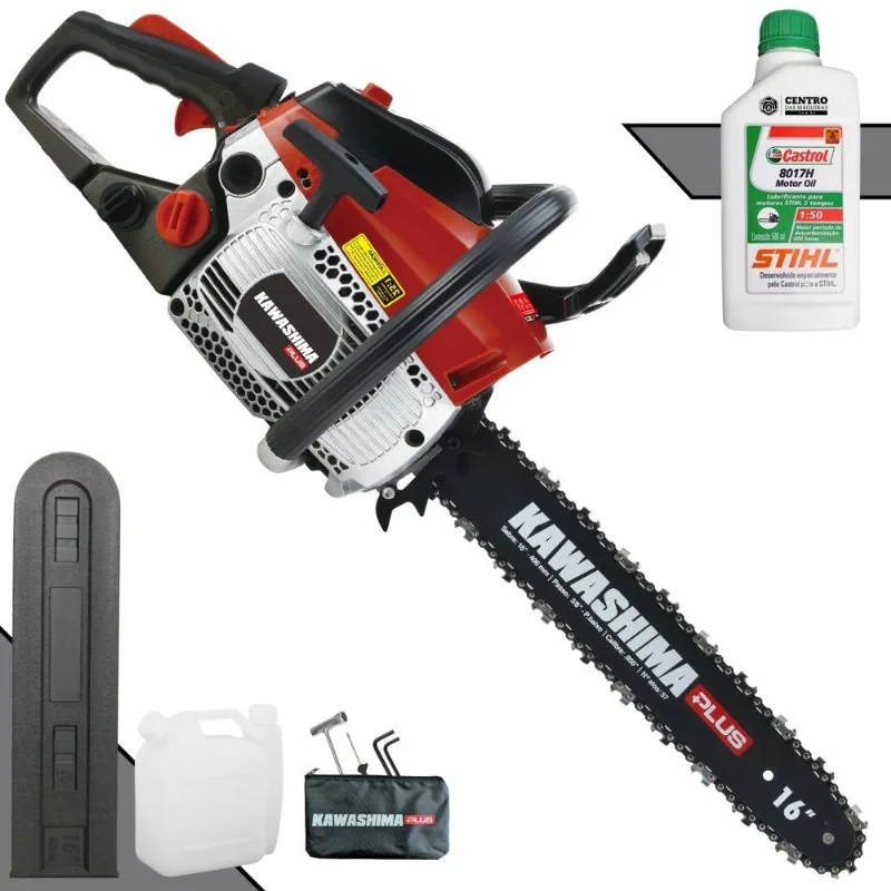 Motosserra Profissional Kawashima Kcs 380p Plus À Gasolina 2t 37,2cc Alta Potência E Rotação Ideal Para Corte De Árvores E Lenha + Óleo Stihl 2t