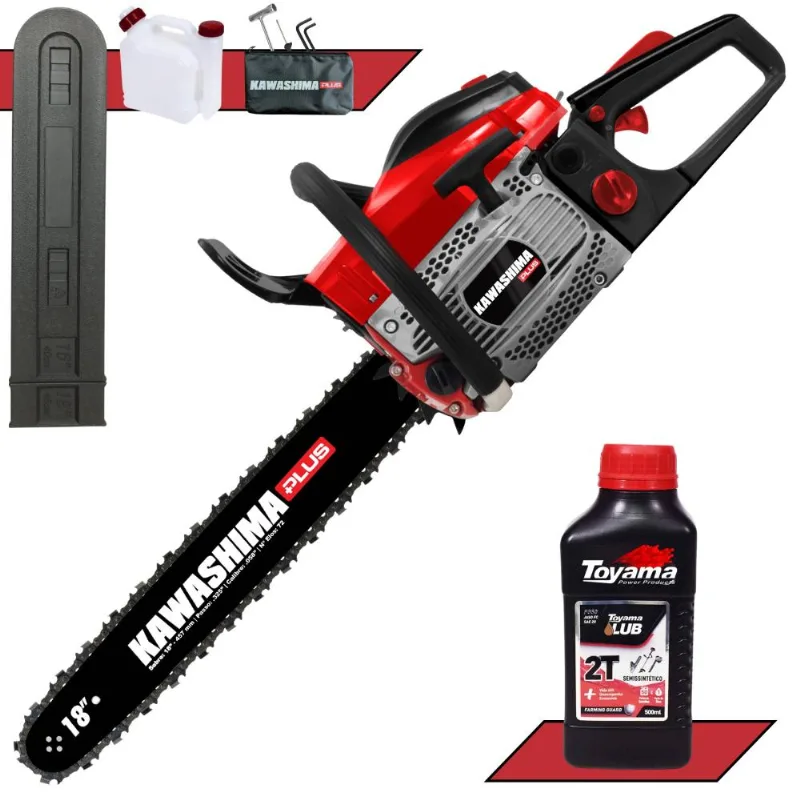 Motosserra Kawashima Kcs500-p À Gasolina 2t 49,3cc Profissional Com Carcaça De Magnésio E Sabre 18' Ideal Para Todos Os Trabalhos + Óleo Toyama 2t
