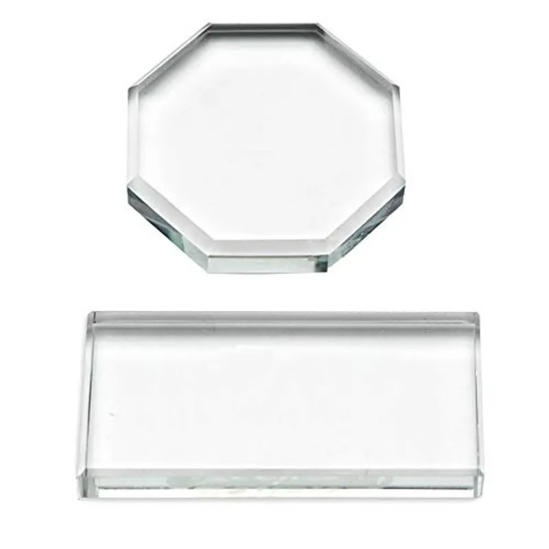 2Pcs Professional Eyelash Extension Adhesive Glue Pallet Crystal Glass Eye Lash Base Pad Tray Stand Holder for Fake Eyelashes Extension Makeup Cosmetic Nail Palette Tool, Octógono e Retângulo