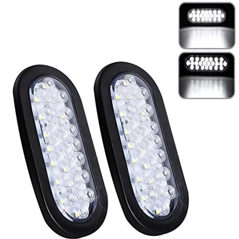 Npauto 2Pcs 6 Oval LED Trailer Lights 24 Luzes de backup reversa LED branco Impermeável Reboque Parar A luz da cauda para caminhões rv