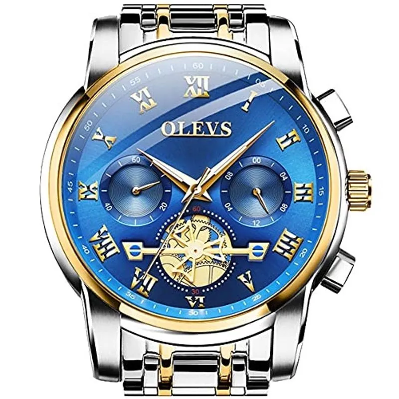 Relógios olevs Men, Moda Analógica Quartz Mens Watches, Aço Inoxidável Esporte Relógio de Pulso Impermeável para Homens, Relógios Mens Clássicos de Negócios, Relógios de Ouro de Luxo relógio com rosto