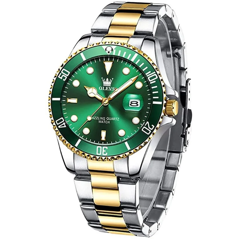 Olevs Classic Big Face Relógios de Pulso, Homens Relógios de Negócios Relógios De Vestuário Com Day, Verde/Preto /Branco /Azul Face, Flywheel Multifunction Luminous Men Relógio de Pulso de Aço Inoxidá
