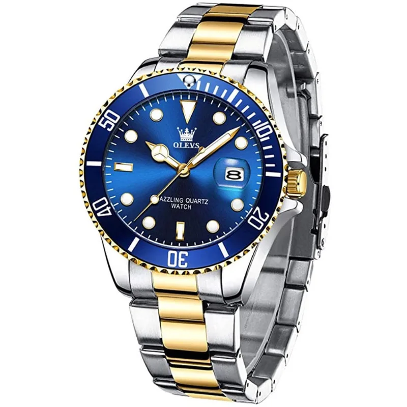 Olevs Classic Big Face Relógios de Pulso, Homens Relógios de Negócios Relógios De Vestuário Com Day, Verde/Preto /Branco /Azul Face, Flywheel Multifunction Luminous Men/ Relógio de Pulso de Aço Inoxid