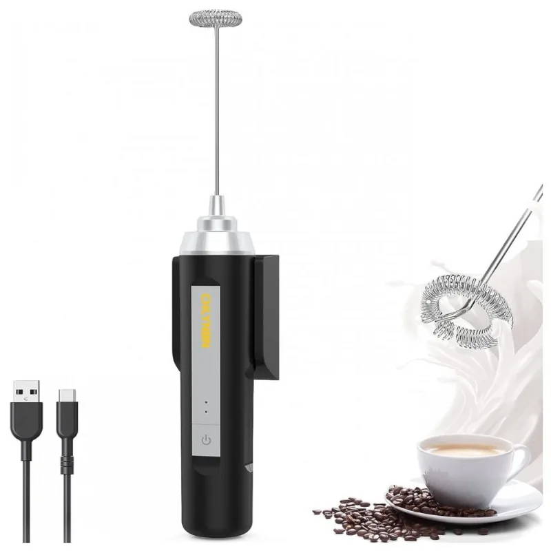 Espumador Eletrico De Leite Em Aco Inoxidavel, Recarregavel Usb, Chlynbn, Preto