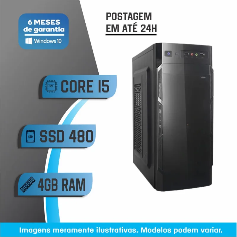 Computador Pc Desktop Cpu Montado Star Intel Core i5 / 4gb de Memória Ram DDR3 / SSd de 480gb – Windows 10 Pró oem – Gravadora de dvd + Teclado e Mouse!