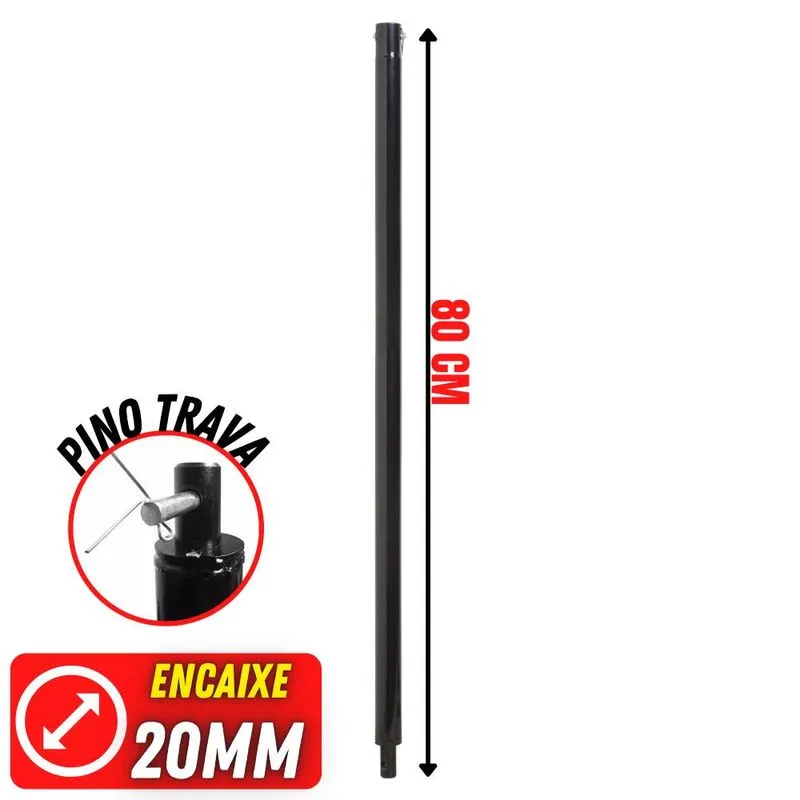 Extensão 80cm Em Ferro Com Pino Trava Para Perfuradores De Solo Vulcan, Vonder, Kawashima, Tssaper, Branco E Toyama