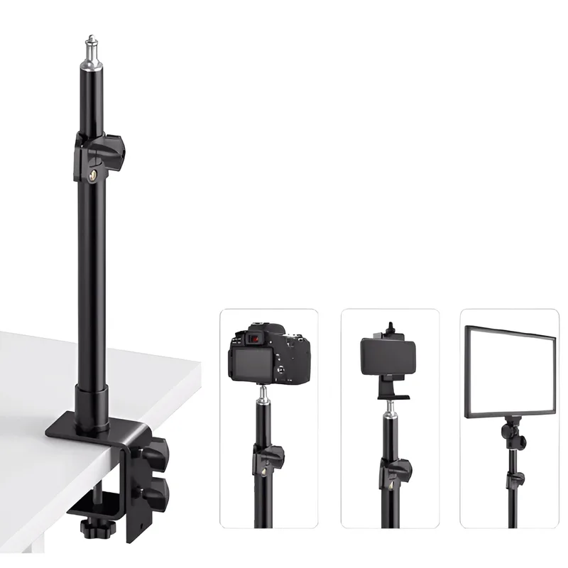 Suporte de Mesa Universal SR-Z70 com Braçadeira para Câmeras, Iluminadores e Acessórios de Estúdio