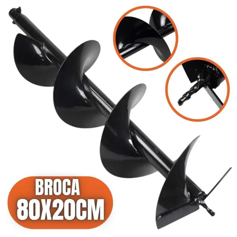 Broca 80x20cm Para Perfuradores De Solo Com Encaixe De 20mm
