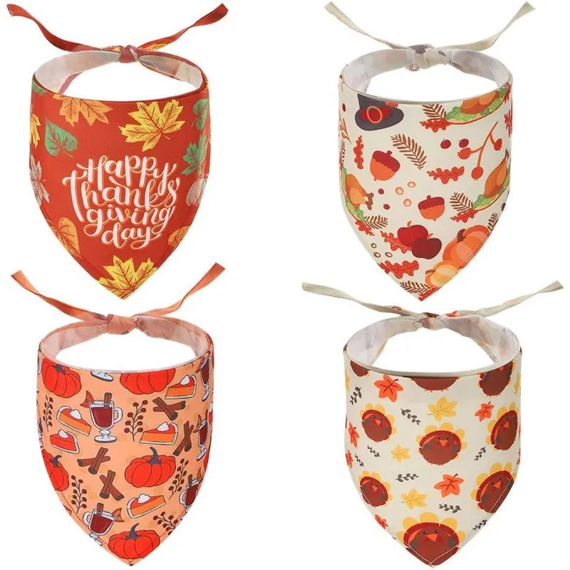 Bandana Para Cães Pawchie, Dia De Ação De Graças, Pacote Com 4 Para Cães E Gatos