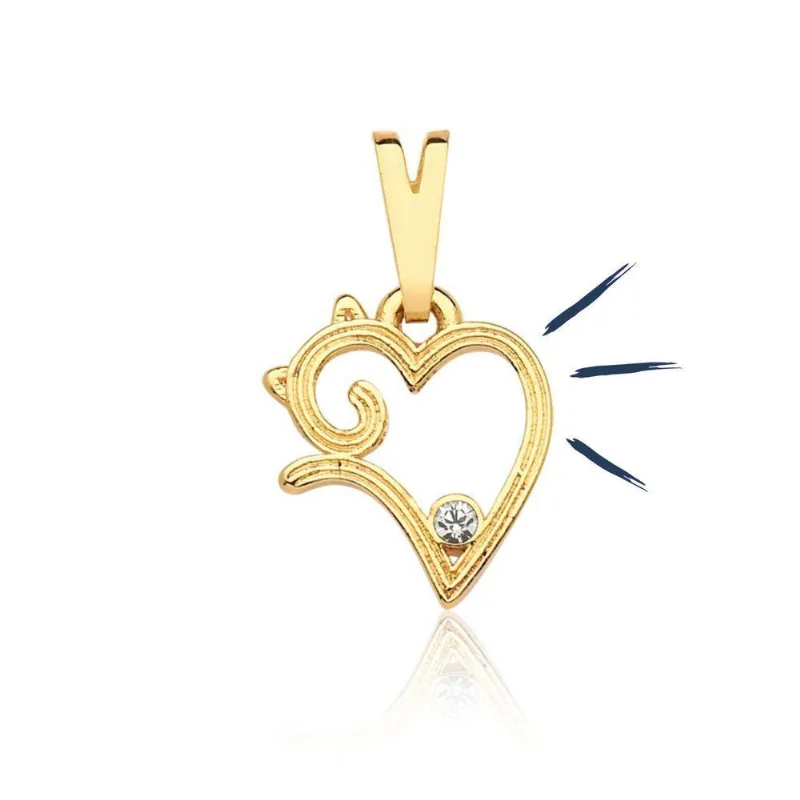 Pingente Heart Cat Revestido Em Ouro