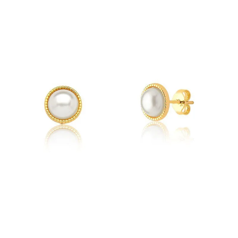 Brinco Pérola Cabochon Revestido Em Ouro Medida 1cm