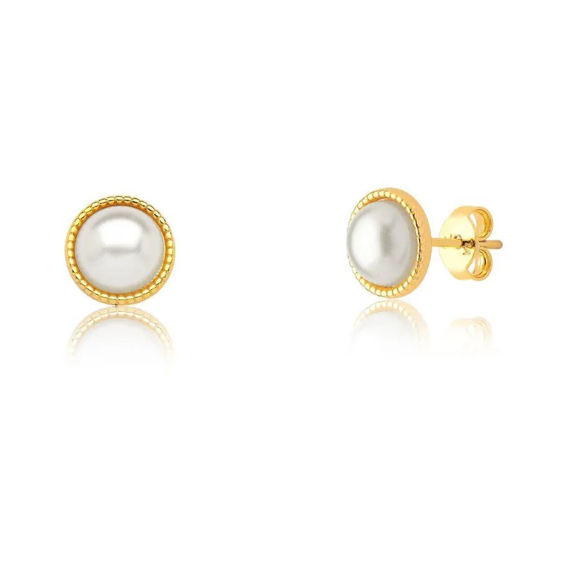 Brinco Pérola Cabochon Revestido Em Ouro Medida 1,2cm