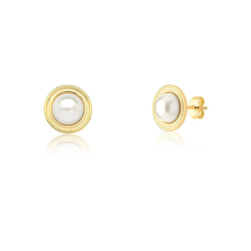 Brinco Pérola Cabochon Revestida Em Ouro Medida 1,2cm