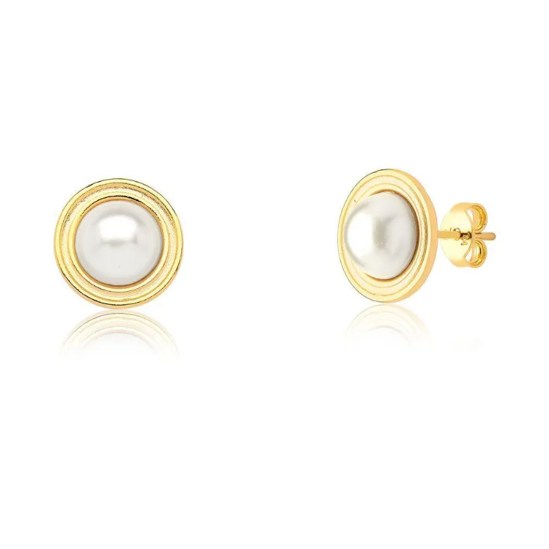 Brinco Pérola Cabochon Revestida Em Ouro Medida 1,5cm
