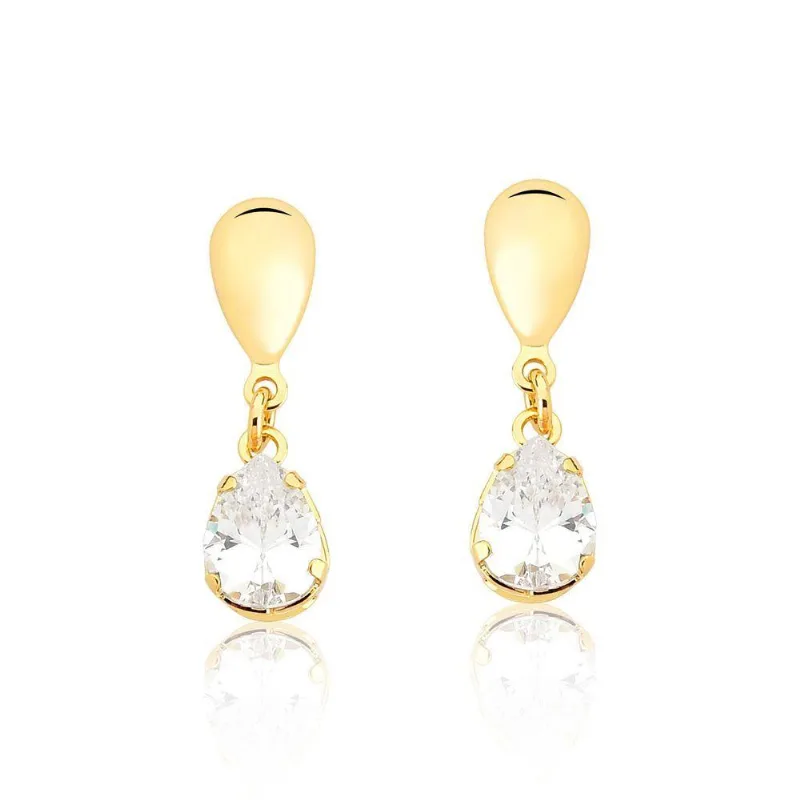 Brinco Drop Crystal Revestido Em Ouro