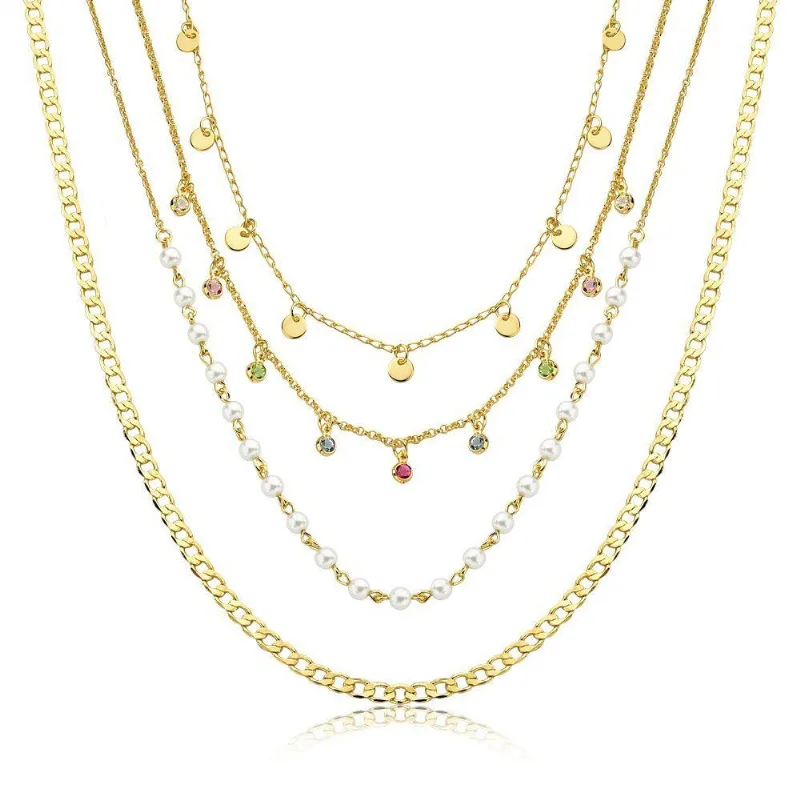 Mix De Colares Pearls &amp; Shine Com Revestimento Em Ouro