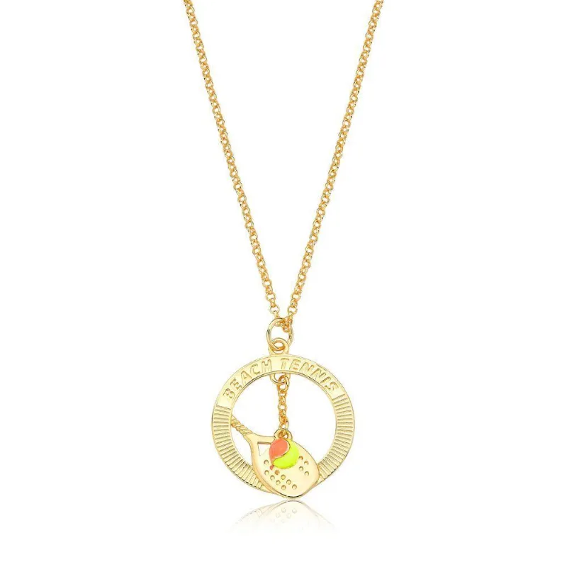 Colar Medalha Beach Tennis Com Bolinha Pendente Revestido Em Our