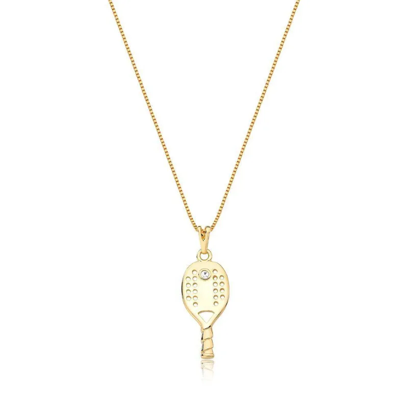 Colar Raquete Beach Tennis Com Ponto De Luz Revestido Em Ouro