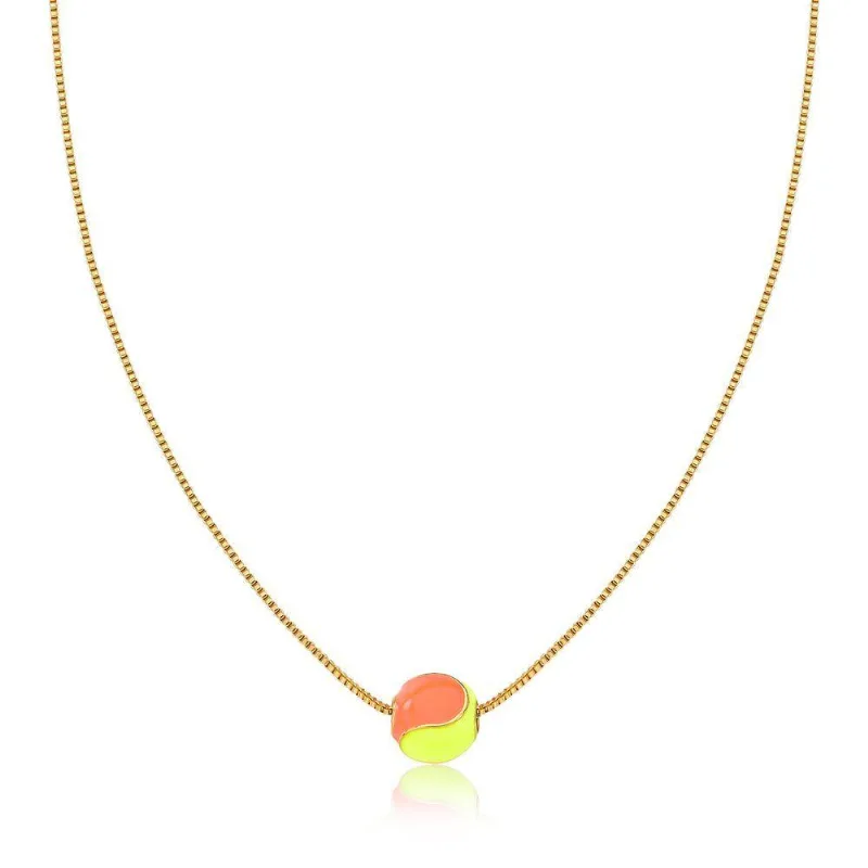 Colar Bolinha De Beach Tennis Esmaltada Com Revestimento Em Ouro